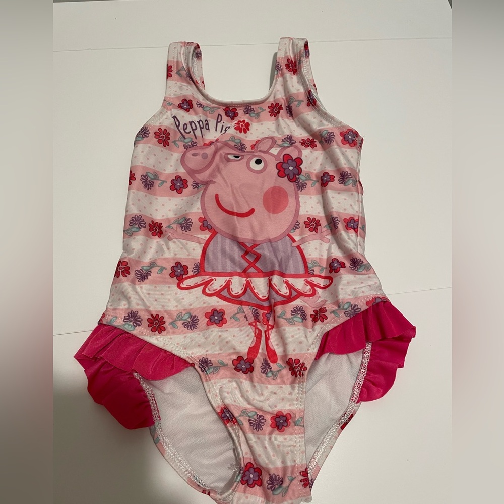 Peppa Pig Girl's size 3T Toddler Floral Ballerina Ruffle One Piece Swimsuit